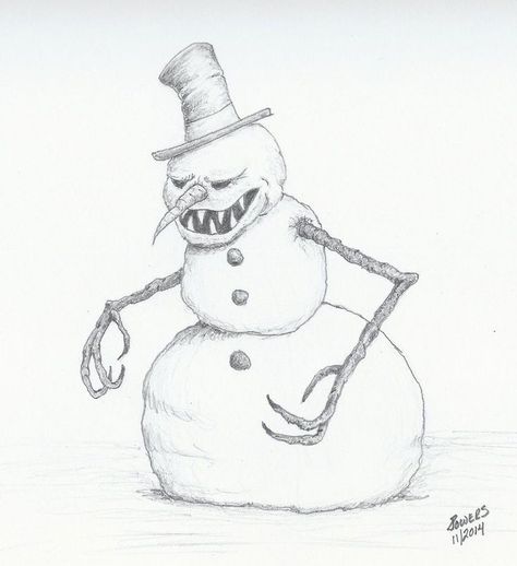 Snowman Sketch, Snowman Drawings, Evil Snowman, Xmas Paintings, Edgy Christmas, Snowman Drawing, Creepy Sketches, Christmas Drawing Ideas, Color Art Lessons