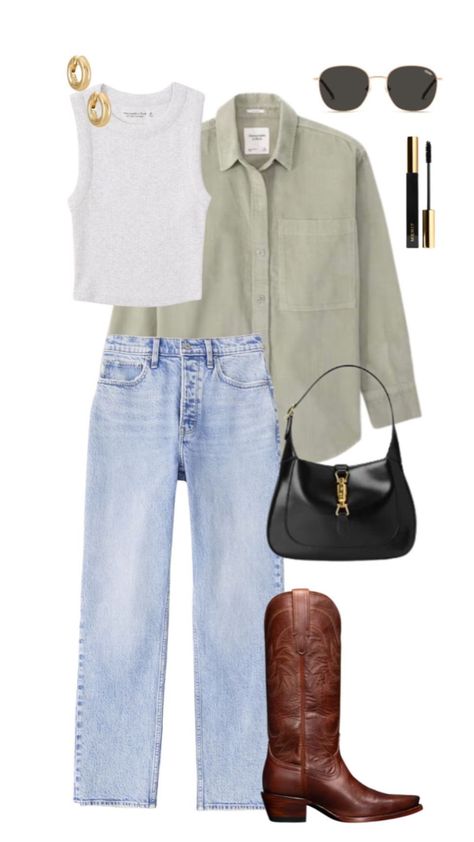 Outfits With Brown Cowboy Boots For Women, Doc Martens Outfit Date Night, Beer Garden Outfit Summer, Simple Outfits With Cowgirl Boots, Western Boots Jeans Outfit, Cowgirl Boots Outfit Jeans Casual, Outfit Ideas Cowgirl Boots, Cowgirl Boots Outfit With Jeans, Cowboy Boots Outfits Women