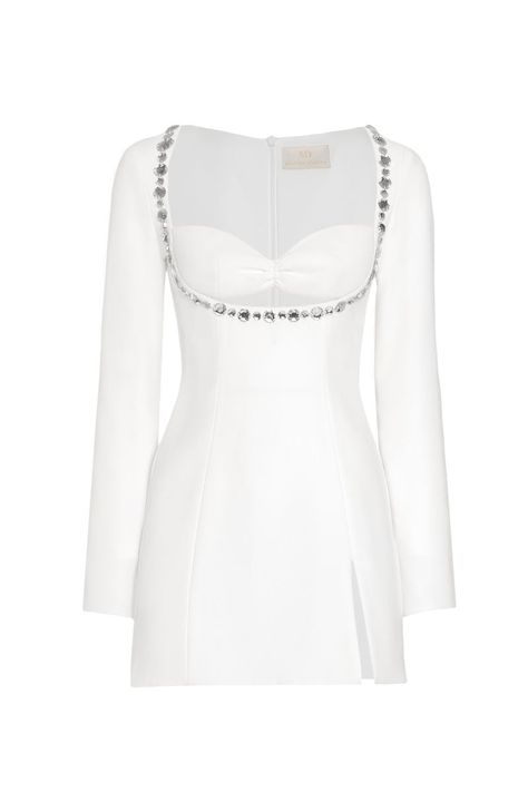 WHITE CELINE MINI EMBELLISHED CREPE MINI DRESS | Monika Dimova | CULT MIA Luxury Outfits Glamour, Celine Clothes, Sunmer Dresses, Celine Dress, Celine Triomphe, Metallic Clutch, Dress Party Night, Normal Clothes, Iconic Dresses