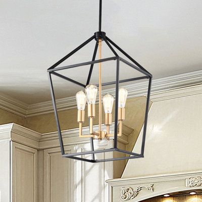 This beautiful open cage light has a smooth painted cage and exposed lamps. Exposed lamps and powerful lines enhance the aesthetic of beauty and ventilation. Metal plated elements are strategically incorporated to create a perfect design. It is unique and perfect for a modern or farmhouse home that will never disappoint you. | Gracie Oaks Pendant Lighting Black 25.91 x 15.94 x 15.94 in | C008327393_1326449706 | Wayfair Canada Kitchen Island Lantern Lighting, Modern Farmhouse Entryway Lighting, Small Kitchen Island Lighting, Powerful Lines, Metal Island, Capital Lighting Fixture, Kitchen Lights, Farmhouse Kitchen Island, Linear Pendant Light