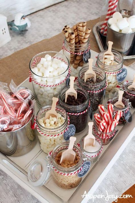 Samantha Jane Christmas Party Food Appetizers, Cocoa Bar Ideas, Hot Cocoa Bar Ideas, Hot Cocoa Bar Christmas, Christmas Hot Chocolate Bar, Best Christmas Appetizers, Cocoa Party, Christmas Hot Cocoa, Diy Hot Cocoa