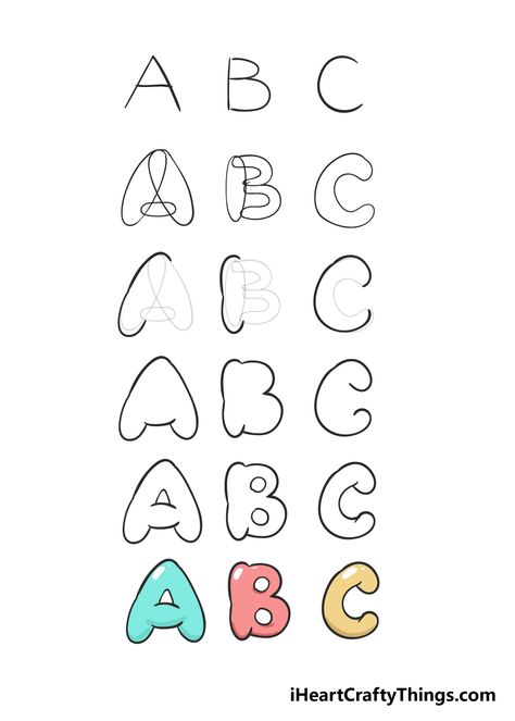 How to Draw Bubble Letters – A Step by Step Guide Bubble Letters Step By Step, Draw Family, Cool Fonts Alphabet, Letters Drawing, Easy Graffiti, Cool Handwriting Fonts, Bubble Drawing, Font Bubble, Fonts Handwriting