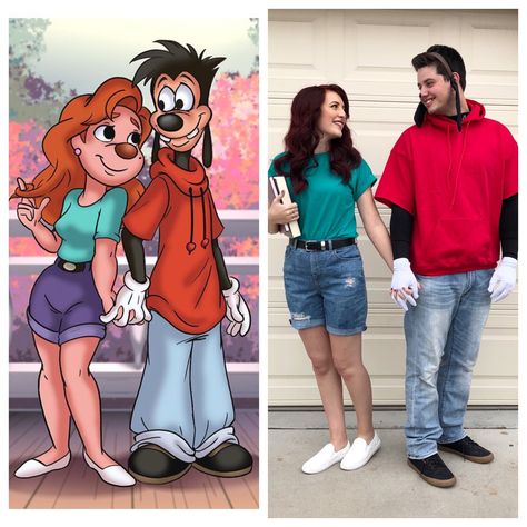 Max Good And Roxanne Costume, Goofy Couple Costume, Couple Matching Costumes Halloween, Goofy And Max Costume, Disney Character Couples Costumes, Roxanne Halloween Costume, Roxane And Max Costume, Max Goofy And Roxanne, Max Y Roxanne Disfraz