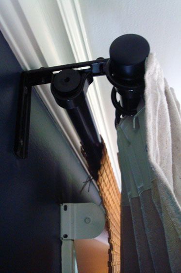 Double curtain rod Ikea Double Curtain Rod, Double Curtain Rod Hack, Dual Curtain Rod, How To Hang Double Curtains, Layering Window Treatments, Double Curtain Rod Ideas Master Bedrooms, Layering Curtains Bedroom, Two Windows One Curtain Rod, Diy Double Curtain Rod Hack