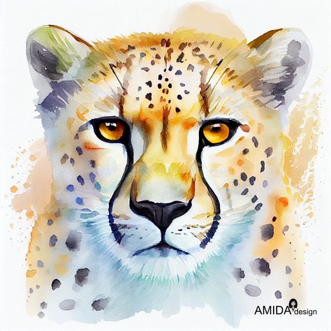 Watercolor Portrait of Cheetah Cheetah Watercolor Painting, Cheetah Watercolor, Cheetah Portrait, Cheetah Art, Leopard Watercolor, Watercolor Face, Water Coloring, Cat Power, Nature Watercolor