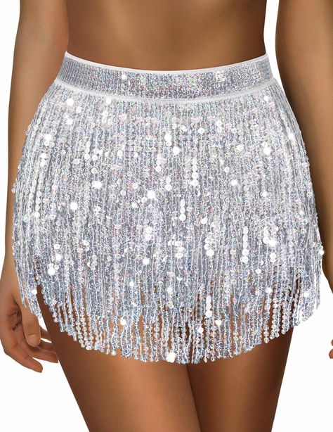 PRICES MAY VARY. HIGH-QUALITY MATERIAL: Our sparkly skirt is made of excellent 100% Polyester with beautiful fringes and sequins, which is lightweight, skin-friendly and durable. Besides, the tulle lining under the sequins is comfortable and breathable, so you will feel great when you wear this sequin skirt. GORGEOUS SEQUINED FRINGE: The belly dance skirt with four-layered sequins and fringes is shinier and more gorgeous, which makes you more acctractive. What's more, the tinsel skirt perfectly Sequin Tassel Skirt, White Sequin Skirt, Green Sequin Skirt, Cowgirl Skirt, Silver Sequin Skirt, Skirt Fringe, Glitter Skirt, Skirt Sequin, Sparkly Skirt