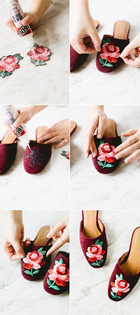 Diy Embellished Shoes, Embroidery Shoes Diy, Diy Fashion Trends, Shoe Makeover, Diy Fashion Projects, Shoe Crafts, Embellished Shoes, Embroidery Shoes, Glitter Diy