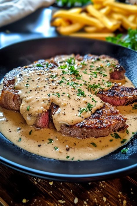 Elevate your dinner with these perfectly seared Steaks with Garlic Cream Sauce. Rich, creamy, and packed with garlicky goodness, this recipe takes your steak game to the next level. Ready to cook? Click for the recipe! #SteakDinner #GarlicCreamSauce #SteakRecipe #DinnerInspiration #EasyGourmet #SteakLovers #GarlicLovers #CreamySauce #QuickDinnerIdeas #DinnerTonight #FoodieFavorites #ComfortFood Steak For Thanksgiving, Flank Steak Sauce, Steak Recipes With Sauce, Sauce For Steak And Rice, Rosemary Steak Recipes, Steak With White Sauce, Delicious Steak Recipes, Saucy Steak Recipes, Black Rock Steak Sauce Recipe