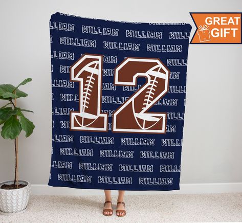 "Personalized Football Blanket with your name. These Custom football blankets make a special gift for any football player or football team.  Size differences 30\"x40\" - this is a good size for a baby or a pet  50\"x60\" - this is a good size for 1 teenager/adult  60\"x80\" - this is a good size for 2 adults  Printed on one side  🧺 Care & Washing 🧺 - Machine Wash - Cold Water - No Bleach - Tumble Dry Low  If you have any questions, contact us and we will work with you." Football Gifts For Players, Senior Football Gifts, Football Gift Baskets, Senior Night Football, Football Treats, Football Player Gifts, High School Football Player, Football Team Gifts, Football Banquet