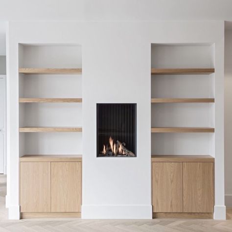 Fireplace Alcove Ideas, Chimney Decor, Wall Shelves Living Room, Dining Room Updates, Built In Shelves Living Room, Bookshelves In Living Room, Interior Design Your Home, Contemporary Fireplace, Living Room Shelves