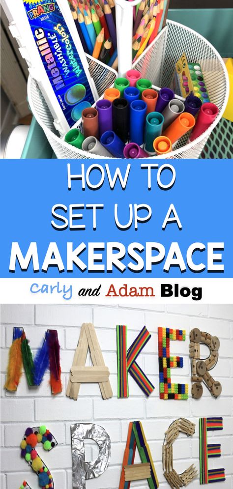 Middle School Makerspace Ideas, Maker Space Ideas Elementary Library, Makerspace Ideas Elementary, Maker Space Ideas High School, Makerspace Classroom Design, Maker Space Preschool, Library Makerspace Ideas Elementary, Maker Space Classroom Design, Makers Space Elementary