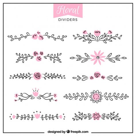 Floral divider collection Free Vector Bullet Journal Dividers, Doodle Borders, Bullet Journal Banner, Bullet Journal Notes, Motifs Perler, Bullet Journal Notebook, Bullet Journal Design Ideas, Bullet Journal School, Bullet Journal Writing