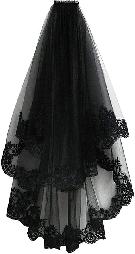 Pamor Black Lace Veil Creative Mantilla Cathedral Tulle Sheer Wedding Halloween Veil for Bride With Comb at Amazon Women’s Clothing store Black Lace Veil, Black Bridal Veil, Color Veil, Soirée Halloween, Lace Veils Bridal, Bride Veil, Wedding Bridal Veils, Goth Wedding, Lace Veil