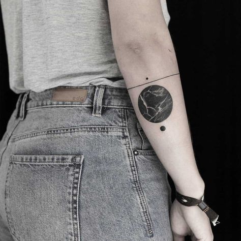 Black marble circle tattoo by Aga Kura inked on the right forearm Marble Tattoo, Rose Gold Tattoo, Apocalypse Tattoo, Luna Tattoo, Round Tattoo, 13 Tattoos, Circle Tattoo, Circle Tattoos, Mushroom Tattoos