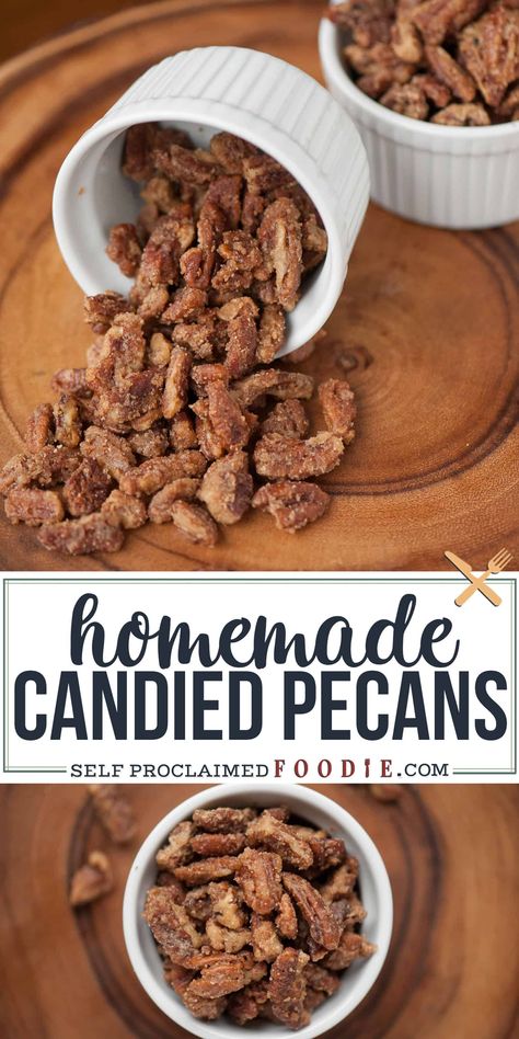 Candied Pecans Easy, Roasted Pecans Recipe, Candied Nuts Recipe, Pecan Recipes Easy, Random Desserts, Pecan Recipe, Candied Pecans Recipe, Glazed Pecans, Baked Caramel