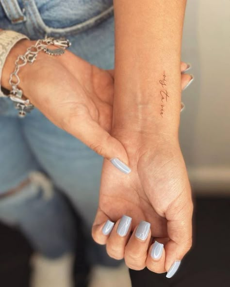 Live And Love Tattoo, Hope Tattoo On Wrist, Wrist Tattoo Placement Writing, Small Tattoo Placement Wrist, Tatoos Write, Writing Wrist Tattoos For Women, Small Tattoos Side Of Wrist, Tiny Lettering Tattoo, Text On Wrist Tattoo