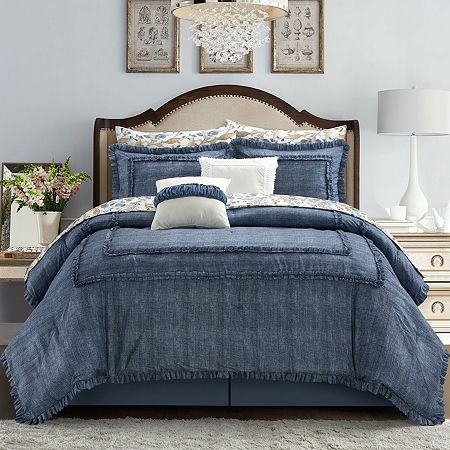 Denim Comforter, Beautiful Bedding Sets, Solid Bed, Blue Comforter Sets, Blue Bedding Sets, Blue Comforter, Bed Comforter Sets, Blue Sheets, Bedrooms Decor