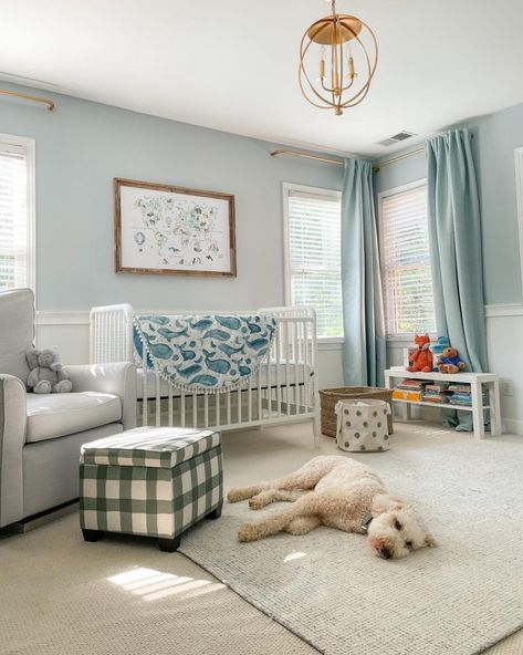 22  Cutest Baby Boy Nursery Ideas (2024) & Tips To Consider - DrExplains Blue Baby Boy Nursery, Light Blue Nursery, Baby Boy Nursery Ideas, Twin Cribs, Boy Nursery Ideas, Cozy Seating Area, Beige Nursery, Blue Nursery Boy, Boy Nursery Themes