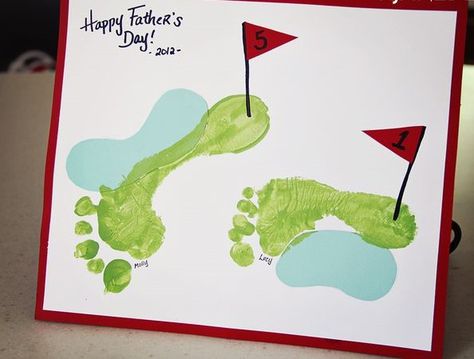 Show Dad the L-O-V-E this year with a crafty card made at home. Golf Footprint, Diy Father's Day Cards, Footprint Crafts, Cadeau Parents, Ge Bort, Blog Art, Footprint Art, Handprint Crafts, Daycare Crafts