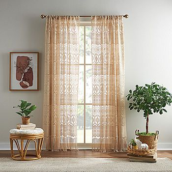 CHF Boho Lace Light-Filtering Rod Pocket Single Curtain Panel - JCPenney Lace Curtain Panels, Ivory Curtains, Lace Designs, Boho Curtains, Lace Curtains, Home Curtains, Centre Stage, Boho Lace, Colorful Curtains