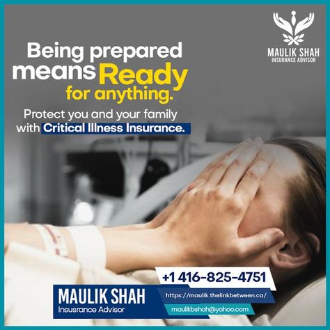 If you have a critical illness, the out-of-pocket expenses can really add up. Critical illness insurance can help cover the costs as you recover. Contact me for more info! ☎️: 416-825-4751 📧: Maulikbshah@yahoo.com . #maulikshah #insuranceadvisor #insuranceprovider #criticalillness #criticalillnessinsurance #insuranceforbadtimes #insuranceforillness #financialcoverage #firstpriority #saveyourlife #saveyourlovedones #uncertainevents #medicalcoverage #insuranceplan #unexpectedloss #uncertainevent Financial Planning Quotes, Critical Illness Insurance, Insurance Ads, Critical Illness, Dental Marketing, Creative Advertising Design, Business Motivational Quotes, Save Your Life, Health Policy