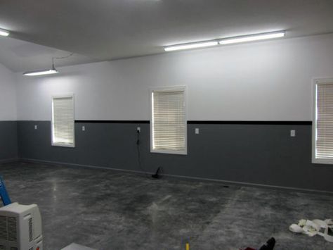 Grey And Black Garage Wall Paint Colors Contrasting Design Ideas Garage Walls Paint Colors, Garage Color Ideas, Painted Garage Walls, Garage Paint Colors, Masculine Interior Design, Black Garage, Garage Paint, Garage Floor Paint, Wallpaper Luxury