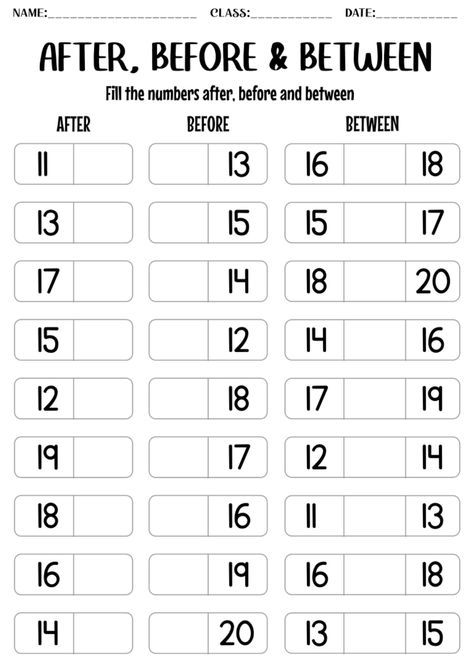 Maths Numbers Work Sheets, After Before Number Worksheet, Back Counting 20 To 1 Worksheet, Before And After Numbers 1-20, Counting Up To 20 Worksheets, Between Numbers Worksheet 1-20, Next Number Worksheets, Before Numbers Worksheet 1-100, Class 1 Math Worksheets