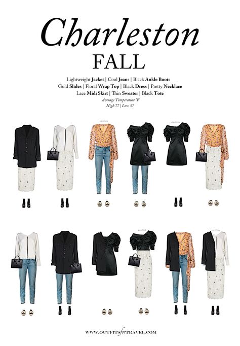 What to pack for Charleston in the fall. This fall packing guide for Charleston showcases 10 chic items to pack for Charleston, South Carolina this fall. It even includes outfit ideas for Charleston. We also address how to dress for Charleston in the fall, the weather in Charleston in the fall and what to do in Charleston in the fall. Charleston capsule wardrobe. Charleston packing guide. #Charleston #fashion #travelwardrobe #capsulewardrobe #pretty #southernstyle #chic #western Charleston In The Fall, Capsule Travel Wardrobe, Winter Night Outfit, Charleston Fashion, Fall Packing, Charleston Style, Packing Guide, Travel Capsule Wardrobe, Short Women Fashion