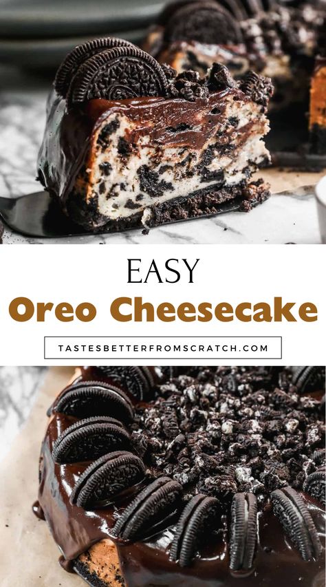 Homemade Oreo Cheesecake with a creamy filling and Oreo crust, perfect for a classic dessert. Easy Chocolate Cheesecake Recipes, Best Cheesecake Recipes, Oreo Cheesecake Recipe, Oreo Crust Cheesecake, Unicorn Food, The Best Cheesecake, Oreo Cheesecake Recipes, Oreo Dessert Recipes, Baked Sweets