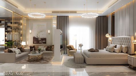 Neoclassic Master Bedroom with Dressing in kSA on Behance Bilik Tidur Mewah, Nha Pho, Bilik Idaman, Luxe Bedroom, Modern Living Room Interior, Modern Luxury Bedroom, Luxury Bedroom Design, Bilik Tidur, Luxury Bedroom Master