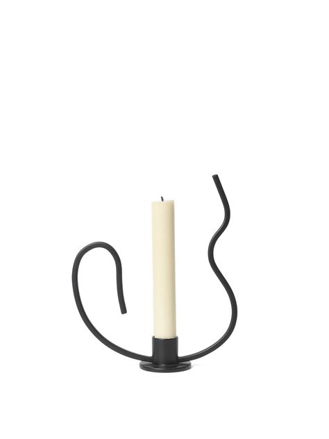 As if frozen mid-dance, the Valse Candle Holder has a fluid and wavy form. Taking inspiration from the graceful movements of the Waltz dance, this piece is crafted from powder-coated iron and has an elegant shape, featuring a curved metal rod that invites you to hold and move the candle holder around with you.Product O Black Candle Holder, Waltz Dance, Black Candle Holders, Soho Loft, Tall Candle Holders, Black Candle, Stained Oak, Wedding Lanterns, Dark Stains