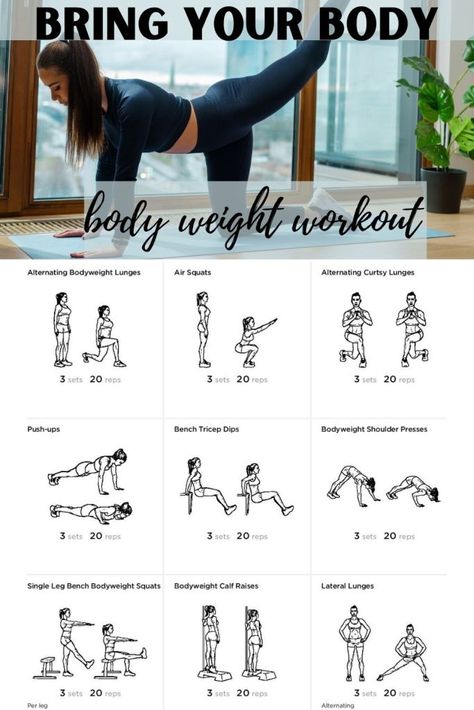 Own Weight Workout, Easy No Weight Workouts, Quick Body Weight Workout At Home, Beginner Body Weight Exercises, Beginning Body Weight Workout, 45 Min Body Weight Workout, Strength Workouts Without Weights, Body Resistance Workout At Home, Body Weight Resistance Exercises