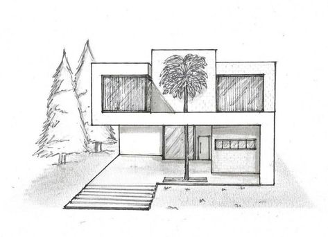 Croquis 3d House Sketch Simple, House Designs Exterior Sketch, Architecture Sketches Simple, Arcitechture Simple Drawing, Arhitectura Drawing House, Architecture Sketch Simple Building, Architecture Drawing Simple, Basic Architecture Drawing, Modern House Drawing Sketches