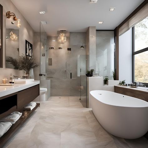 Luxury master bathroom inspo ✨️ Master Bath Inspiration Decor, Home Inspiration Bathroom, Dream House Master Bath, Modern Sleek Bathroom, Master Bathrooms 2024, Master Room With Bathroom, Master Bath With Vanity, Owners Suite Bathroom, Dream Bathrooms Modern