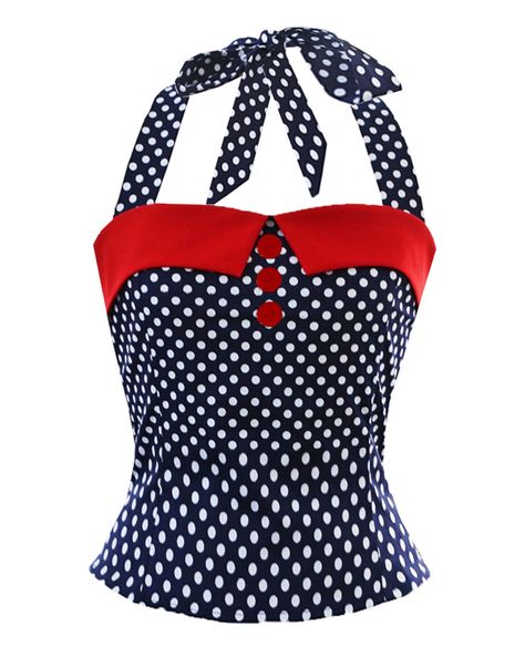 APRIL MODA Women Polka Dot Vintage 50s 60s Top Shirt Button Halter Pinup Retro Shirts Cropped Tops Shirts Rock Clothing|Blouses & Shirts| | - AliExpress Gothic Blouse, Ladies Tops Blouses, Pin Up Outfits, Western Girl, Rock Outfits, Vintage Crop Tops, Retro Mode, Girls Summer Outfits, Retro Women