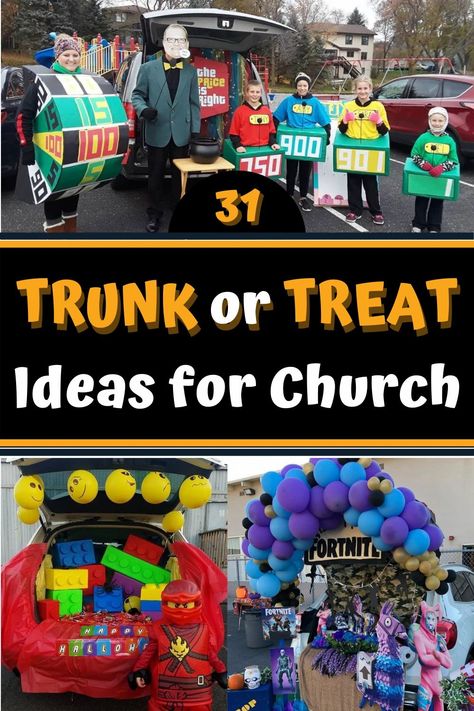 Looking for super fun, super easy ideas for your church's Trunk or Treat? Check out this awesome list of 31 Fun Trunk Or Treat Ideas for Church! #trunkortreat Trunk Ir Treat Car Ideas Easy, East Trunk Or Treat Ideas For Cars, Fall Trunk Or Treat Ideas For Cars, Cocomelon Trunk Or Treat Ideas, Trunk Or Treat Family Ideas, Lego Trunk Or Treat Ideas For Cars, Cocomelon Trunk Or Treat, Veggie Tales Trunk Or Treat, Hallelujah Night Ideas Church