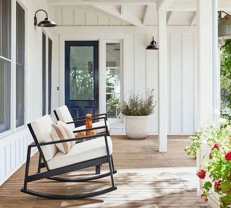 Outdoor Swivel & Motion Chairs | Pottery Barn Front Porch Chairs, Pottery Barn Outdoor, Metal Rocking Chair, Sofa Santai, Industrial Sofa, Wicker Lounge Chair, Outdoor Rocking Chair, Rocking Chair Porch, Porch Chairs