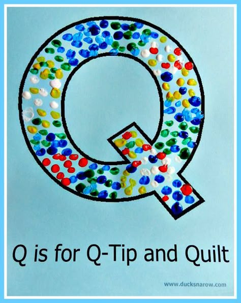 Letter Q Preschool, Letter Q Crafts, Preschool Letter Crafts, Alphabet Crafts Preschool, Abc Crafts, Q Tip Painting, Preschool Projects, Alphabet Crafts, Painting Activities