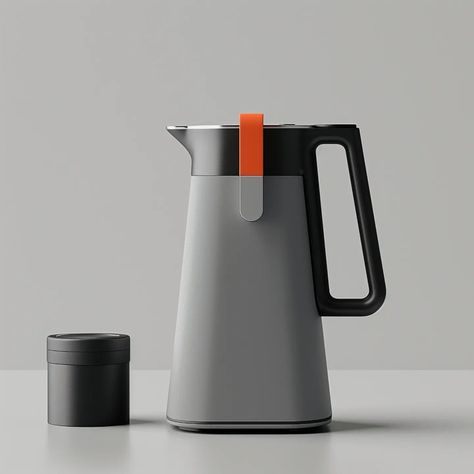 Kettle Concepts A modern kettle with a retro twist. Sleek lines, matte black and gray hues, and vibrant orange accents redefine your… | Instagram Modern Kettles, Minimalism Kitchen, Pigeon Nest, Understanding People, Kitchenware Design, Cmf Design, Industrial Design Trends, Kitchen Aesthetic, Steaming Cup