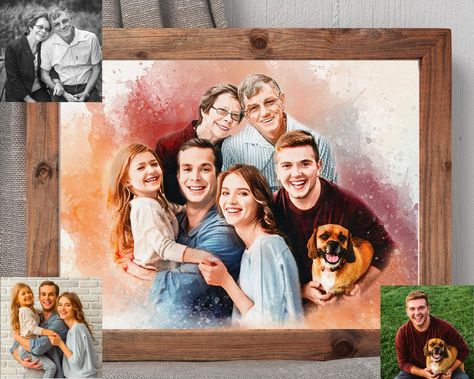 Family Portrait Drawing Ideas, Family Portraits Painting, Watercolor Family Portrait, Family Potrait, Watercolor Family, Pets Photos, Anniversary Presents, Family Painting, Custom Family Portrait