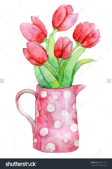 Tulips In A Pot, Griffonnages Kawaii, Bouquet Of Tulips, Draw Watercolor, Art Tutorials Watercolor, Watercolor Tulips, Watercolor Paintings For Beginners, Watercolor Bouquet, Colourful Design