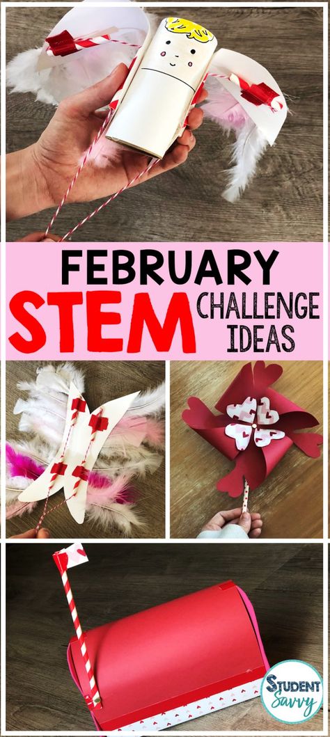 February STEM Challenges with Cupid's Wings and Mailbox Valentine’s Day Stem Challenge, Stem Valentines Day Boxes, Valentine’s Day Craft Upper Elementary, Valentine’s Day Activities 5th Grade, Valentines Stem Activities Elementary, February Stem Activities For Kids, 5th Grade Valentine Ideas, Valentines From Teacher To Student, Valentines Day Stem Activities