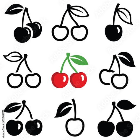 Stock Image: Cherry icon collection - vector outline and silhouette Cherry Icon, Icon Collection, String Art, Adobe Stock, Stock Vector, Cherry, Diy Projects, Stock Images, Art