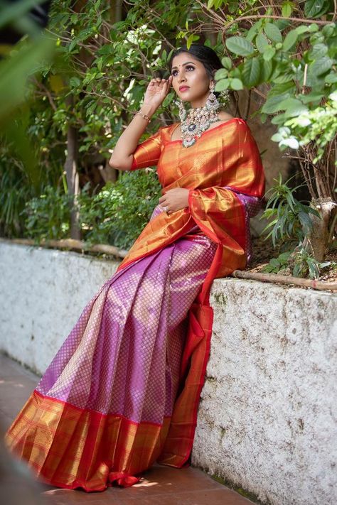 New Pattu Sarees Collection 2023, Pattu Saree Color Combinations Latest, Gadwal Pattu Sarees Latest, Latest Salwar Designs, Blouse Styling, Saree Color Combinations, Vaddanam Designs, South Indian Wedding Saree, Gadwal Sarees