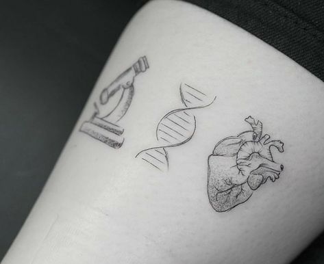 Small Science Tattoos, Biology Tattoo, Science Tattoo, Science Tattoos, Dna Tattoo, Anatomical Heart Tattoo, Friendship Tattoos, Tatuaje A Color, Cute Small Tattoos