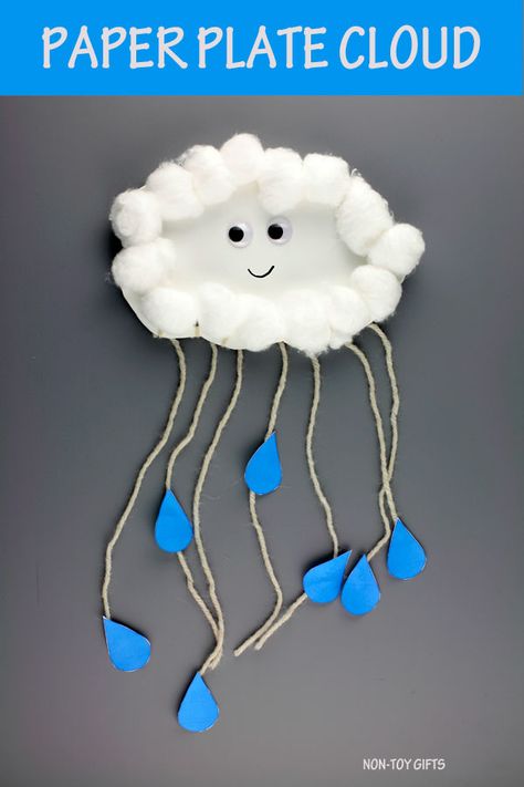 Paper plate cloud craft to make with preschoolers, kindergartners and older kids for April showers, spring or weather study unit. Use paper plate, yarn and cotton balls #cloudcraft #paperplatecloud #yarncraft #yarncraftskids #paperplatecrafts #springcraft April Showers Craft, Spring Paper Crafts, Yarn Crafts For Kids, Weather Crafts, April Crafts, Cloud Craft, Paper Plate Crafts For Kids, Toddler Arts And Crafts, Preschool Arts And Crafts