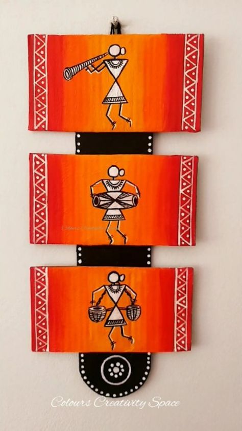 Colours Creativity Space on Instagram: “❤🧡Warli Love 🧡❤ Hope you like this quick DIY ❤🧡Like,Share SAVE 👍❤🧡 🧡🧡Follow @colours_creativity_space for more ❤❤Material : Popsicles…” Home Decor With Newspaper, Easy Painting For Home Decor, Easy Wall Craft Ideas, Paper Plate Decorations Wall Decor, Craft Paper Wall Hanging, Drawing For Wall Hanging, Warli Painting Designs, Drawing For Home Decor, Welcome Ideas Decoration At Home