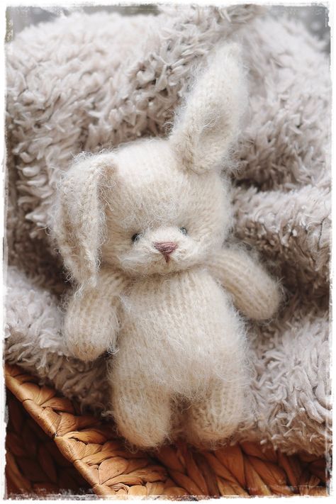 Rabbit knitting PATTERN, knitted animal toy Small Knitted Animals, Stuffed Rabbit Pattern, Knit Toys Free Pattern, Knit Baby Patterns, Knitting Bunny, Handmade Gifts For Kids, Knit Gifts, Knit Animals, Bunny Patterns