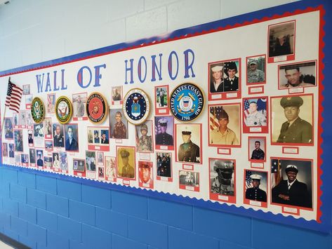 Veterans Day Display School, Veterans Wall Of Honor, Veterans Day At School, Poppy Pinwheel, Veterans Wall Of Honor Ideas, Veterans Day School Program Ideas, Veterans Day Decorations School, Veterans Day Display, Veterans Day Ideas