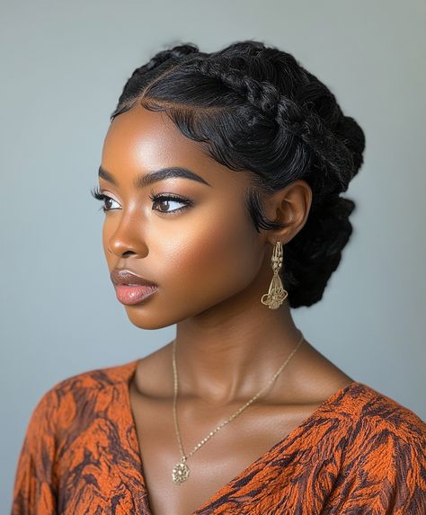 🌼 Glamorous Braids Updo Hairstyle: Chic Wedding Guest Braided Hairstyles Look Sisterlocks Styles Updo Wedding, Natural Hairstyles Updo, Hairstyles Glamorous, Effortless Bun, Sisterlocks Styles Updo, Natural Hair Wedding, Natural Updo, Braids Updo, Sisterlocks Styles